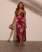 Burgundy % Just Go With It Satin Slit Midi Dress-1