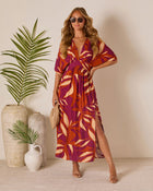 Wine Tropical % Erin Printed Kimono Sleeve Maxi Dress-1