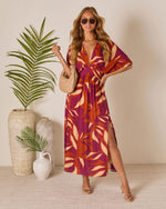Wine Tropical % Erin Printed Kimono Sleeve Maxi Dress-6