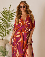 Wine Tropical % Erin Printed Kimono Sleeve Maxi Dress-2