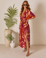 Wine Tropical % Erin Printed Kimono Sleeve Maxi Dress-3