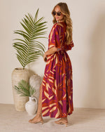 Wine Tropical % Erin Printed Kimono Sleeve Maxi Dress-4