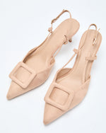 Taupe % Hazel Lane Buckle Suede Slingback Heels-3