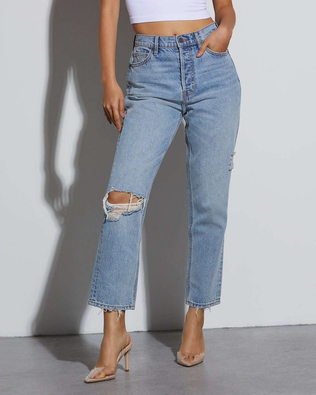 Ryan High Rise Rigid Distressed Straight Jeans VICI