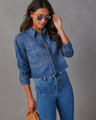 Medium Wash % Jamie Cropped Denim Button Down Top-1