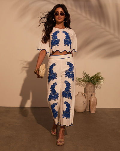 Ocean Drive Embroidered Linen Pants