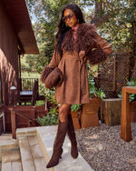 Close Keeps Faux Suede Detachable Faux Fur Trim Coat