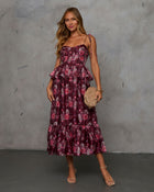 Burgundy Multi % Canyon Sunset Peplum Organza Maxi Dress-1