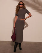 Charcoal % On The Town Knit Midi Skirt-1