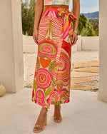 Costa Belle Abstract Wrap Tie Midi Skirt