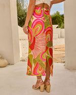 Costa Belle Abstract Wrap Tie Midi Skirt