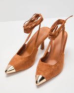 Louder Suede Metal Toe Lace Up Heels