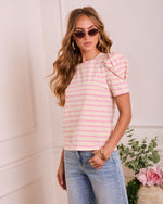 Spring Poise Striped Puff Sleeve Top