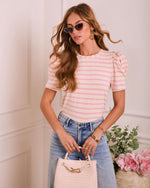 Spring Poise Striped Puff Sleeve Top