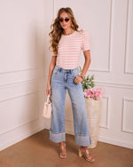 Spring Poise Striped Puff Sleeve Top