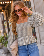 Marlan Cotton Plaid Peplum Top