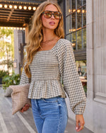 Marlan Cotton Plaid Peplum Top