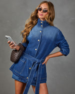 Autumn Capsule Funnel Neck Belted Denim Jacket