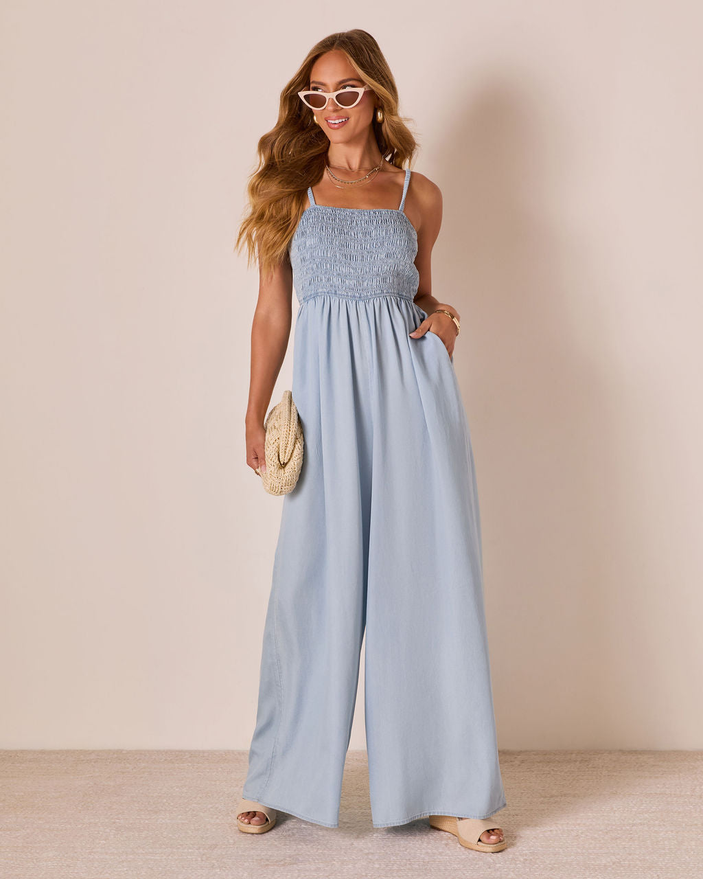 Kerra Wide Leg Chambray Jumpsuit – VICI