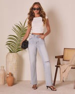 Crystal Super Stretch Distressed Relaxed Denim