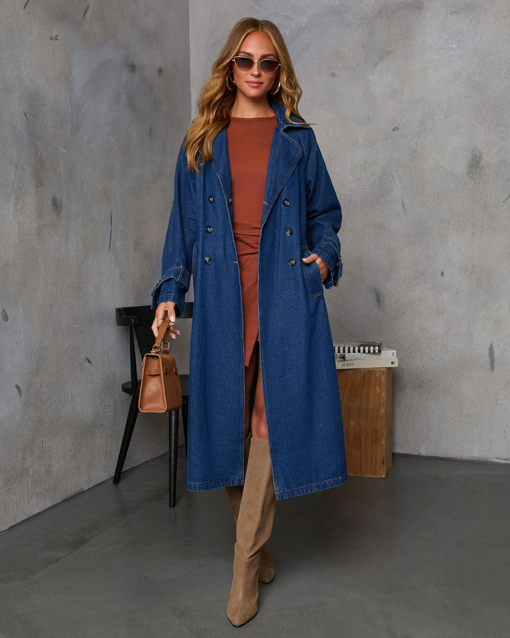 Spiced Pear Belted Denim Trench Coat – VICI