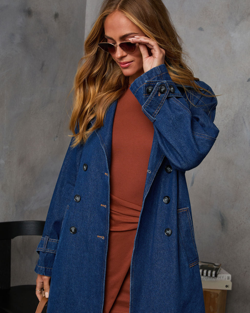 Spiced Pear Belted Denim Trench Coat – VICI