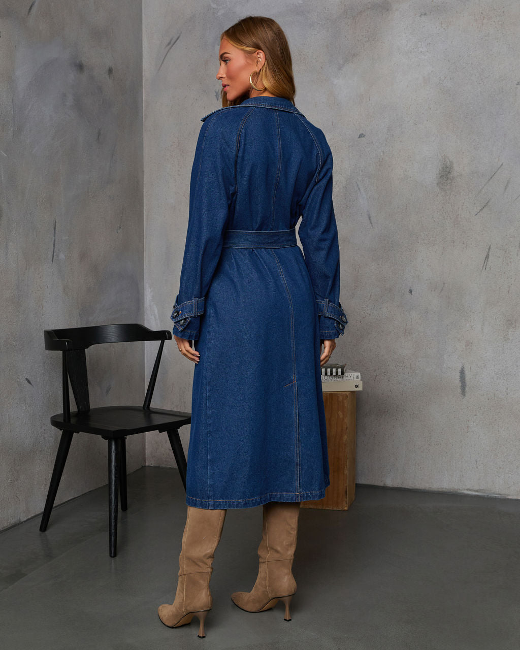 Spiced Pear Belted Denim Trench Coat – VICI