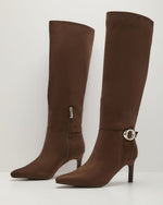 Market Meet Faux Suede Knee High Buckle Boots