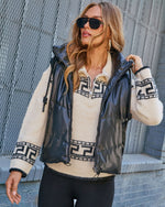 Black % Shelton Pocketed Hooded Faux Leather Puffer Vest-1