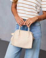 Oatmilk % Louien Woven Faux Leather Satchel-4