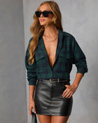 Green % Petaluma Cotton Blend Plaid Button Down Top-1