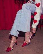 Red % Queen Of Hearts Suede Heeled Mules-1