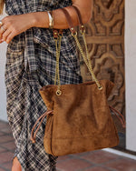 Keila Faux Suede Slouch Drawstring Tote Bag