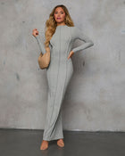 Heather Grey % Kaylen Piping Long Sleeve Maxi Dress-1