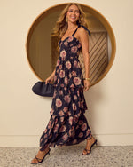 Black Floral % Blush Horizon Tiered Bustier Maxi Dress-3