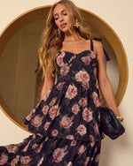Black Floral % Blush Horizon Tiered Bustier Maxi Dress-2