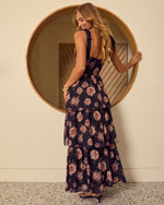 Black Floral % Blush Horizon Tiered Bustier Maxi Dress-4