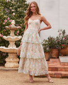 Blue/Green % Ethereal Bloom Tiered Embroidered Midi Dress-1