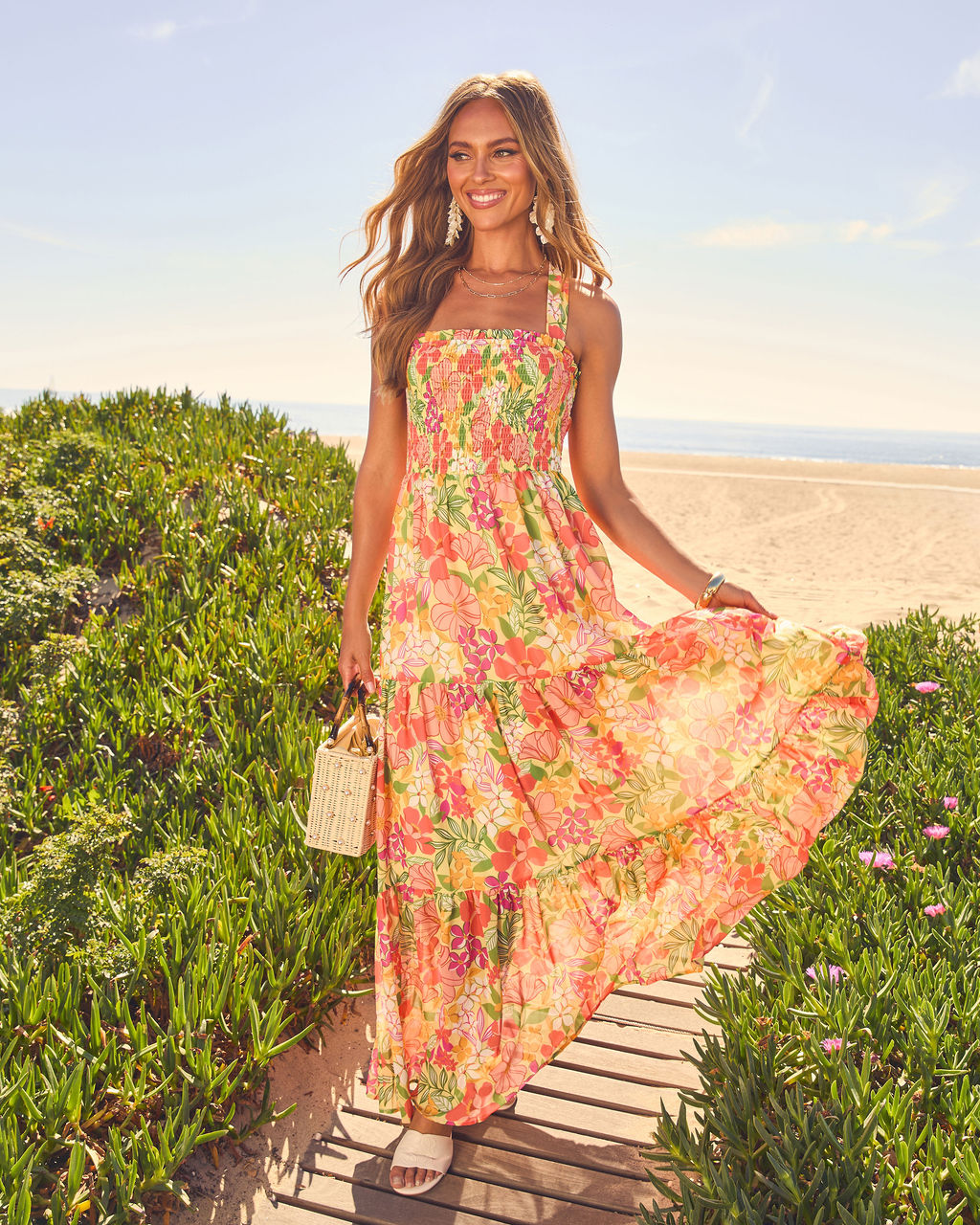 Emelia Floral Print Maxi Dress in Orange Floral