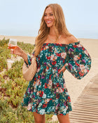 Teal Floral % Romance Me Floral Babydoll Mini Dress-1