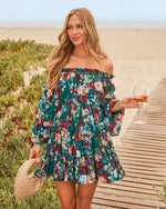 Teal Floral % Romance Me Floral Babydoll Mini Dress-5