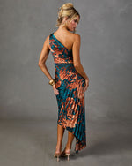 Modern Day Glam Printed One Shoulder Asymmetrical Maxi Dress