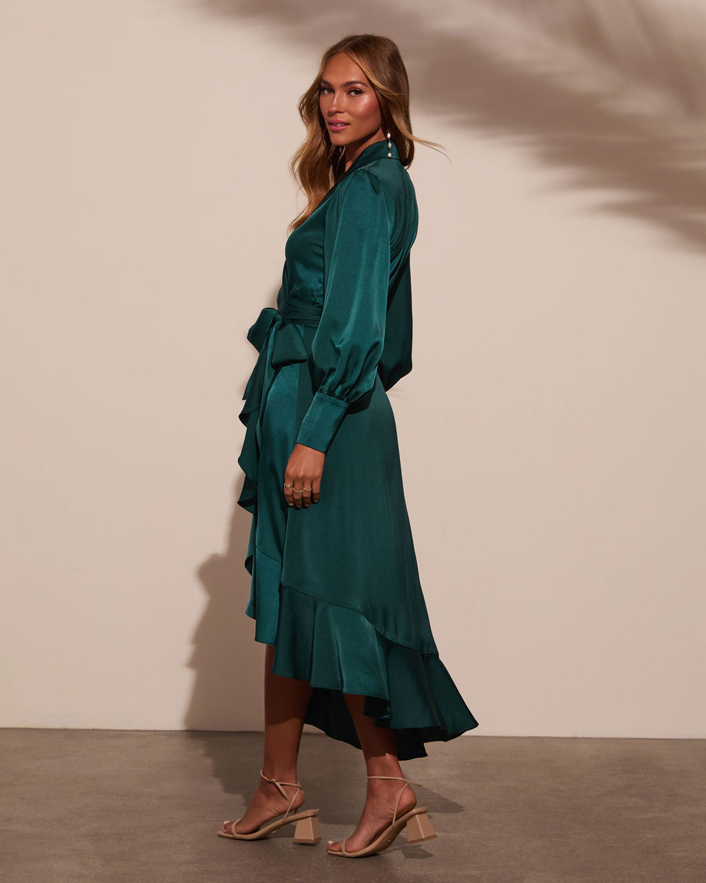 Vilma Satin Wrap Midi Dress – VICI