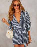 Navy Multi % Between The Lines Waist Tie Mini Shirt Dress-1