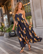 Adrenia Pleated Floral Print Satin Maxi Dress
