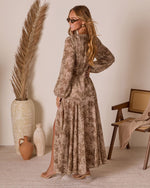 Brown Multi % Wild Lark Plunging Neckline Maxi Dress-4
