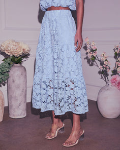 Morning Dew Floral Lace Midi Skirt