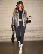 Campus Oversized Hooded Leather Bomber Jacket