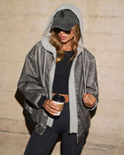 Campus Oversized Hooded Leather Bomber Jacket