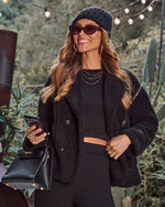 Marcelo Teddy Vegan Leather Trim Moto Coat